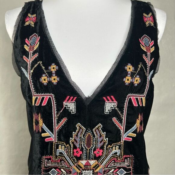 Zara Velvet Dress Black Aztec Beaded Sequin Sleeveless Whimsigoth Mini - Picture 8 of 12